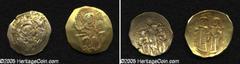 Lot of two late Byzantine AV. Includes: Empire of Nicaea. John III Ducas-Vatatzes. Hyperpyron. VF // Andronicus II Palaeologus. Hyperpyron. VF, crude as issued. Estimate: 200-300 USD