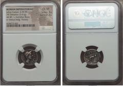 Ancients Julius Caesar, as Dictator (49-44 BC). AR denarius (3.61 gm). NGC Choice VF 4/5 - 3/5. Rome, lifetime issue, L. Aemilius Buca, moneyer, February-March 44 BC. DICT • PERPETVO CAESAR, laureate 