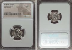 Ancients Vitellius (AD 69). AR denarius. NGC VF. Rome, late April - December AD 69. A VITELLIVS GERM IMP AVG TR P, laureate head of Vitellius right / CONCORDIA P R, Concordia seated left, holding pate