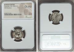 Ancients Caracalla (AD 198-217). AR denarius. NGC Choice AU. Rome, joint reign with Severus, AD 199-200. ANTONINVS AVGVSTVS, laureate, draped and cuirassed bust of youthful Caracalla right / SEVERI PI