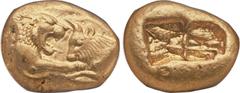 Ancients LYDIAN KINGDOM. Croesus (ca. 561-546 BC). AV stater (18mm, 10.77 gm). Sardes, "heavy" standard, ca. 550 BC. Confronted foreparts of lion, on left, and bull / Two incuse squares. Berk 2. BMC L