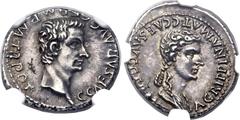 Ancients Gaius 'Caligula' (AD 37-41), with Agrippina Sr. (died AD 33). AR denarius (18mm, 3.83 gm, 11h). Rome, AD 37-38. C· CAESAR · AVG · GERM · TR · POT·, laureate head of Caligula right / AGRIPPINA