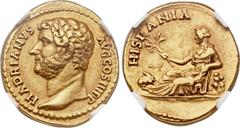 Ancients Hadrian (AD 117-138). AV aureus (20mm, 7.26 gm, 6h). Rome, AD 132. HADRIANVS AVG COS III P P, bareheaded bust of Hadrian left / HISPANIA, female personification of Hispania reclining to left,