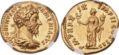 Ancients Marcus Aurelius (AD 161-180). AV aureus (20mm, 7.25 gm, 2h). Rome, AD 165. ANTONINVS AVG ARMENIACVS, laureate, draped, and cuirassed bust of Marcus right / P M TR P X-IX IMP II COS III, Felic