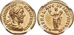 Ancients Marcus Aurelius (AD 161-180). AV aureus (19mm, 7.21 gm, 12h). Rome, AD 175. M ANTONINVS AVG - GERM TR P XXIX, laureate, draped, cuirassed bust of Marcus right / LIBERAL · AVG · VI · IMP · VII
