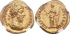 Ancients Marcus Aurelius (AD 161-180). AV aureus (20mm, 7.26 gm, 11h). Rome, AD 169. M ANTONINVS AVG TR P XXIII, laureate, draped, and cuirassed bust of Marcus right / FELICITAS AVG COS III, Felicitas