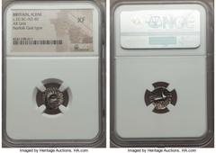 Ancients Celtic BRITAIN. The Iceni. Uninscribed or "Boudicca". Ca. 20 BC-AD 40 or AD 61. AR unit. NGC XF. Stylized head right, trefoil in front, wreath behind / Celtic horse right, triangular shape wi