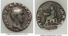 Ancients Roman Imperial Otho (Jan.-Apr. AD 69). AR denarius (18mm, 2.73 gm). Fine. Rome. IMP OTHO CAESAR AVG TR P, bare bewigged head of Otho right / PONT-MAX, Vesta seated left, patera in right hand,