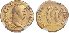 Ancients Nero (AD 54-68). AV aureus (20mm, 7.07 gm, 7h). NGC Fine 5/5 - 3/5. Rome, AD 64-65. NERO CAESAR AVGVSTVS, laureate head of Nero right / AVGVSTVS AVGVSTA, Nero (or Divus Augustus?), radiate an