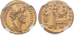 Ancients Antoninus Pius (AD 138-161). AV aureus (19mm, 7.06 gm, 6h). NGC AU★ 5/5 - 4/5. Rome, AD 140-143. ANTONINVS AVG PI-VS P P TR P COS III, bare head of Antoninus right / LI-BE-RA-LITAS, Antoninus