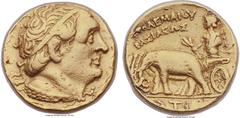 Ancients PTOLEMAIC EGYPT. Ptolemy I Soter (305-281 BC). AV stater (17mm, 6.79 gm, 12h). Choice VF, ex mount. Cyrenaica, ca. 300-298 BC. Diademed head of Ptolemy I right, aegis around base of neck / ΠT