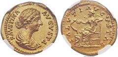 Ancients Faustina Junior (Augusta, AD 147-175/6). AV aureus (21mm, 7.20 gm, 12h). NGC Gem MS 5/5 - 5/5. Rome, AD 161-176. FAVSTINA AVGVSTA, draped bust of Faustina right, hair in multiple parallel wav