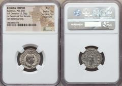 Ancients Roman Imperial Balbinus (AD 238). AR denarius (3.28 gm). NGC AU 5/5 - 5/5, Fine Style.  Rome. IMP C D CAEL BALBINVS AVG, laureate, draped, cuirassed bust of Balbinus right, seen from front / 