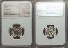 Ancients Roman Imperial Gordian III (AD 238-244). AR denarius (3.59 gm). NGC MS 5/5 - 4/5. Rome, fourth issue, AD 241-243. IMP GORDIANVS PIVS FEL AVG, laureate, draped and cuirassed bust of Gordian II