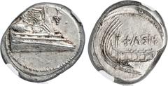 Ancients LYCIA. Phaselis. Ca. 4th century BC. AR stater (23mm, 10.32 gm, 6h). NGC Choice AU 4/5 - 4/5, die shift. Ram prow of war galley right, fighting platform decorated with wreath on foredeck, bun