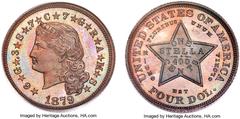 Patterns 1879 $4 Flowing Hair Four Dollar, Judd-1636, Pollock-1834, Low R.7, PR66 Brown PCGS. Ex: Eliasberg. In an effort to provide yet another outlet for the vast quantities of silver being mined in