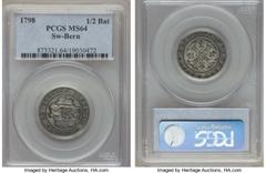 Switzerland Bern 1/2 Batzen 1798 MS64 PCGS, KM91. A billon coin, nicely toned, with sharply defined features throughout.HID05401242017