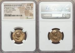 Ancients Greek BOSPORAN KINGDOM. Rhescuporis II (AD 211-227), with Elagabalus (?). EL stater (7.59 gm). NGC Choice VF 4/5 - 3/5.  Dated Bosporan Year 521 (AD 224/5). BACILЄωC PHCKOYΠPIΔOC, diademed an
