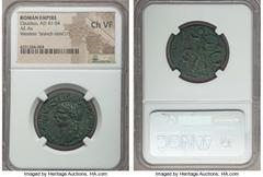 Ancients Roman Imperial Claudius (AD 41-54). AE as. NGC Choice VF. Uncertain mint in Iberia (Mint I), ca. AD 41-50. TI CLAVDIVS CAESAR AVG P M TR P IMP, bare head of Claudius left / Minerva advancing 