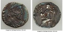 Ancients Roman Imperial Eugenius (AD 392-394). AR siliqua (1.09 gm). About XF, clipped. Treveri (Trier) D N EVGENI-VS P F AVG, pearl-diademed, draped and cuirassed bust of Eugenius right, seen from fr