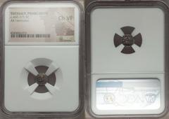 Ancients Greek THESSALY. Pharcadon. Ca. 450-375 BC. AR hemiobol. NGC Choice VF.  Head of bull right within dotted circle / ΦA, ram standing left within incuse square. HGC 4, 304. BCD Thessaly II 610. 