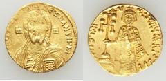 Ancients Byzantine Justinian II (AD 685-695). AV solidus (4.48 gm). AU, uneven strike.  Constantinople, 10th officina. IhS CRISƮOS RЄX-RЄƮNANƮIЧM, facing bust of Christ with long hair and full beard, 