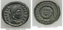 Ancients Ancient Lots ANCIENT LOTS. Roman Imperial. Crispus and Delmatius (AD 317-337). Lot of two (2) AEs. VF. Lot includes: Crispus, AE3 - vota wreath Delmatius, AE3/4 - soldiers with signum SOLD AS