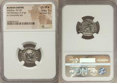 Ancients Roman Imperial Vitellius (July-Dec. AD 69). AR denarius (3.31 gm). NGC Choice VF S 5/5 - 5/5. Rome. A VITELLIVS GERM IMP AVG TR P, laureate head of Vitellius right / CONCOR-DIA P R, Concordia
