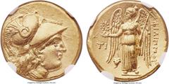 Ancients MACEDONIAN KINGDOM. Philip III Arrhidaeus (323-317 BC). AV stater (18mm, 8.58 gm, 1h). NGC MS 5/5 - 4/5. Lydia, Sardes, ca. 323-318 BC. Head of Athena right, wearing crested Corinthian helmet