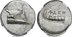 Ancients LYCIA. Phaselis. Ca. 4th century BC. AR stater (23mm, 10.43 gm, 6h). NGC MS 5/5 - 4/5. Prow of galley right with fighting platform, gunwale decorated with eye / ΦAΣH above galley stern to lef