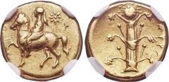 Ancients CYRENAICA. Cyrene. Ca. 305-300 BC. AV tetrobol (12mm, 2.76 gm, 12h). NGC Choice VF 5/5 - 4/5. Second Cyrenaican revolt. Rider on horseback left, petasus hanging from neck, star to right / Sil