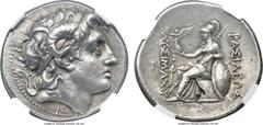 Ancients THRACIAN KINGDOM. Lysimachus (305-281 BC). AR tetradrachm (30mm, 17.13 gm, 12h). NGC Choice AU 5/5 - 4/5, Fine Style. Pergamum, ca. 287/6-282 BC. Diademed head of deiﬁed Alexander right, wear