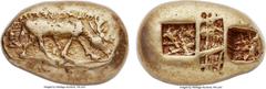 Ancients IONIA. Ephesus. Phanes (ca. 625-600 BC). EL stater (23mm, 14.14 gm). NGC (photo certificate) VF 4/5 - 4/5. Milesian standard. Spotted stag walking right, head lowered, ΦΑΝΟΣ EMI ΣEIMA ("I am 