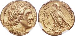 Ancients PTOLEMAIC EGYPT. Ptolemy II Philadelphus (285/4-246 BC). AV trichryson or pentadrachm (23mm, 17.78 gm, 12h). NGC Choice AU 4/5 - 4/5. Alexandria, ca. 285-270 BC. Diademed head of Ptolemy I ri