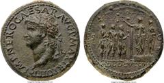 Ancients Nero (AD 54-68). Orichalcum sestertius (30mm, 25.82 gm, 6h). NGC (photo-certificate) MS★ 5/5 - 4/5, light smoothing. Lugdunum, AD 67. IMP NERO CAESAR AVG P MAX TR PONT P P, laureate head of N