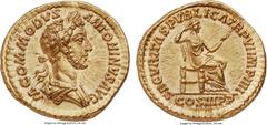 Ancients Commodus (AD 177-192). AV aureus (21mm, 7.14 gm, 6h). NGC Gem MS 5/5 - 5/5. Rome, AD 181. M COMMODVS ANTONINVS AVG, laureate and draped bust of Commodus right, with short beard / SECVRITAS PV