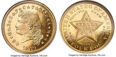 Proof Four Dollar Gold Pieces 1879 $4 Flowing Hair, Judd-1635, Pollock-1833, R.3, PR67 Cameo NGC. The 1879 Flowing Hair stella is one of the most popular and charismatic issues in the history of Ameri