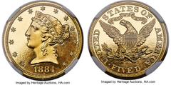 Proof Liberty Half Eagles 1884 $5 PR66 Ultra Cameo NGC. "Proofs are very rare and have appeared at auction less often than proofs of any other date after 1880." -- David Akers, United States Gold Coin