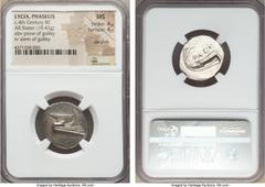 Ancients LYCIA. Phaselis. Ca. 4th century BC. AR stater (10.42 gm). NGC MS 4/5 - 4/5, die shift.  Prow of galley right with fighting platform, gunwale decorated with eye / ΦAΣH above galley stern to l