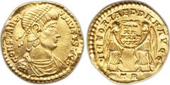 Ancients Constantius II (AD 337-361). AV solidus (4.55 gm). XF, slightly wavy flan, scratches. Trier, Vicennalia issue, AD 347-348. Pearl-diademed, draped, and cuirassed bust of Constantius right, see
