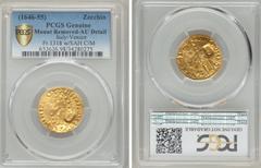 Italy Anonymous gold Countermarked Venetian Zecchino ND (1646-1655) AU Details (Mount Removed) PCGS, ICV-3223. 3.44g. A Zecchino of Francesco Molin (Fr-1318), with 'Sah' countermark. Scarce. Ex. Dr Ha