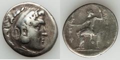 Ancients Greek MACEDONIAN KINGDOM. Alexander III the Great (336-323 BC). AR tetradrachm (16.00 gm). Fine, countermark. Late posthumous issue of Lydia, Phaselis, dated CY 5 (214/3 BC). Head of Heracles