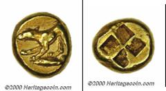 Ancient Greek, Mysia. Kyzikos. 450-400 BC electrum hecte, Dog left, standing on tunny fish/Quadripartite incuse square, BMC-91-92, Sear-3835, 2.67 gms, XF. From the Litrenta Collection of Ancient Coin