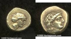 Ancient Greek, Lesbos. Mytilene. 4th century BC electrum hecte (1/6 stater), Laureate head of Apollo right/Female head right, hair in sphendone, Bodenstedt-100, as Sear-4250, 2.55 gms, XF. From the Li