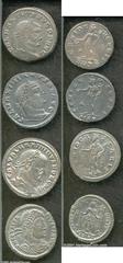 Roman Imperatorial, Lot of four billon portrait coins. Includes two folles (nummi) of Galerius, revs. Genius standing left, a follis of Maximinus II Daia, rev. Genius standing left; and a "Centenional