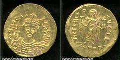 Byzantine, Byzantine Phocas gold solidus 602-610 AD, Facing bust/Angel standing, facing, Sear-620, XF, somewhat off-center.