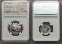 Ancients Greek LYCIA. Phaselis. Ca. 4th century BC. AR stater (10.29 gm). NGC MS 4/5 - 4/5. Prow of galley right, gunwale decorated with gorgoneion; cicada upward to right / ΦAΣ, Nike flying left abov