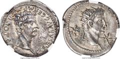 Ancients Gaius 'Caligula' (AD 37-41), with Divus Augustus (died AD 14). AR denarius (19mm, 3.72 gm, 5h). NGC Choice XF 5/5 - 3/5, scratches. Lugdunum, AD 37. C • CAESAR • AVG • GERM • P • M • TR • POT