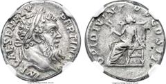Ancients Pertinax (AD 193). AR denarius (18mm, 3.60 gm, 12h). NGC XF 4/5 - 4/5. Rome, 1 January-March AD 193. IMP CAES P HELV PERTIN AVG, laureate head of Pertinax right / OP DIVIN TR P COS II, Ops se