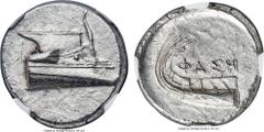 Ancients LYCIA. Phaselis. Ca. 4th century BC. AR stater (23mm, 10.47 gm, 5h). NGC MS 5/5 - 4/5. Prow of galley right with fighting platform, gunwale decorated with eye / ΦAΣH above galley stern to lef
